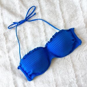 Victoria's Secret Blue Rouched Padded Cup Halter Bikini Top Size 36C